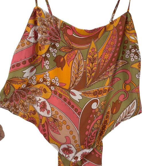 Gianni Bini Bohemian Satin Scarf Crop Top Tie Back XL Paisley Colorful Open Back - Picture 2 of 7